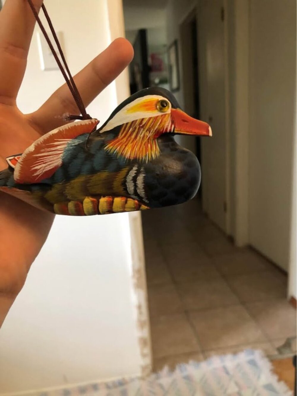 Hand-Painted Wooden Mandarin Duck Ornament